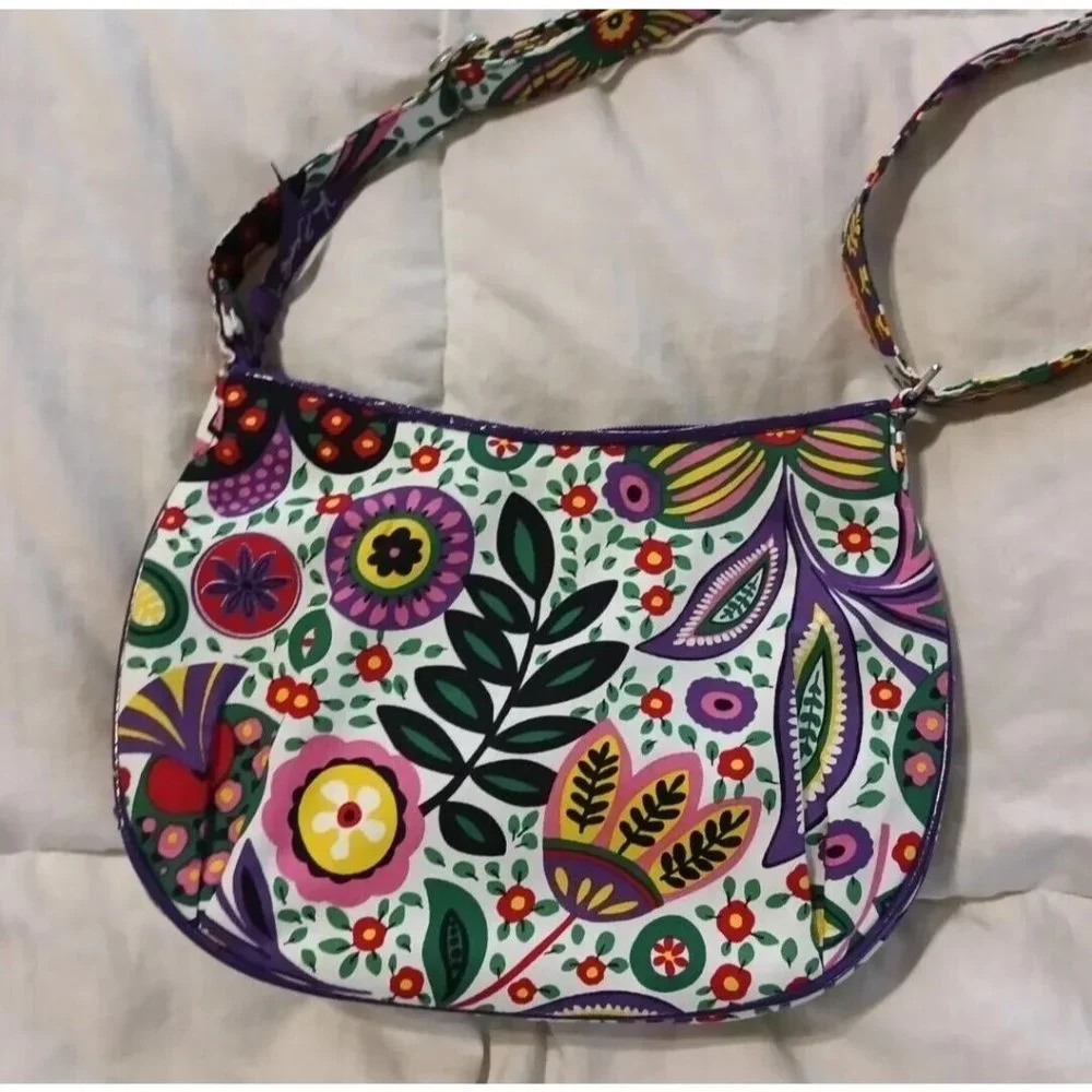 Vera Bradley Crossbody Bag Purse Handbag "Viva La Vera" Green Pink Purple - Picture 2 of 4